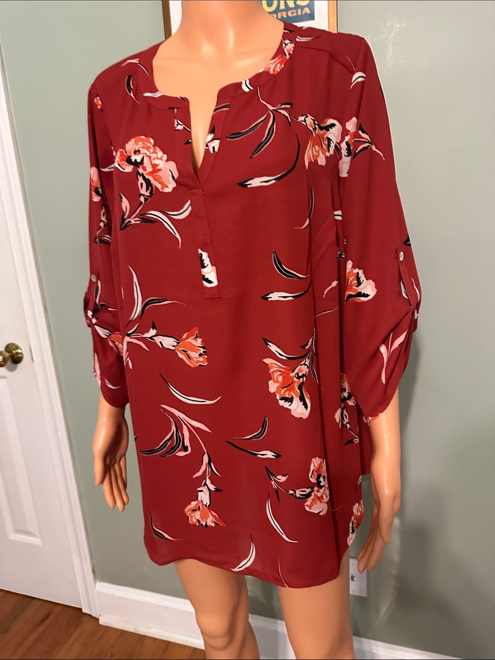 Daniel Rainn Burgundy Floral V-Neck Top